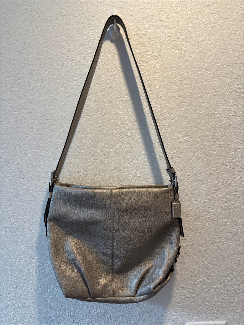 Coach Metallic Gray/Silver Pebbled Leather Shoulder Bag